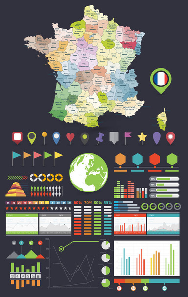 Франція карта і Інфографіка елементів дизайну. - Вектор, зображення