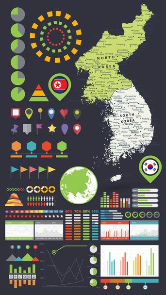 Элементы карты и инфографики Корейского полуострова
 - Вектор,изображение