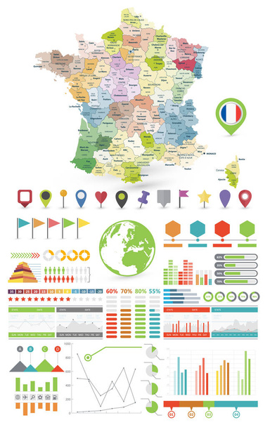 Frankrijk kaart en Infographics ontwerpelementen. Op wit - Vector, afbeelding