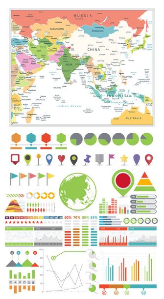 Mapa jižní Asie a infografiky designovými prvky. Na bílém pozadí - Vektor, obrázek
