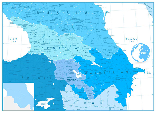 Caucasus Map in Colors of Blue - Vector, Image