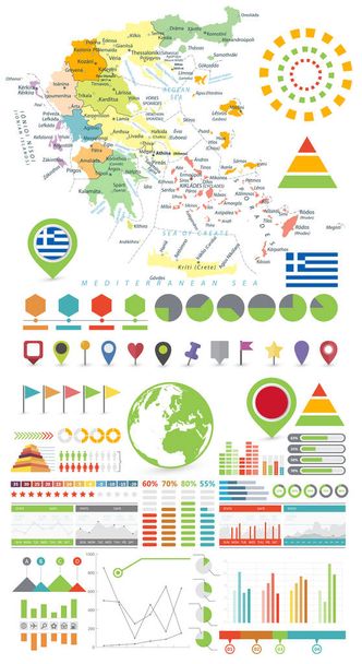 Yunanistan Haritası ve Infographics tasarım öğeleri. Beyaz - Vektör, Görsel