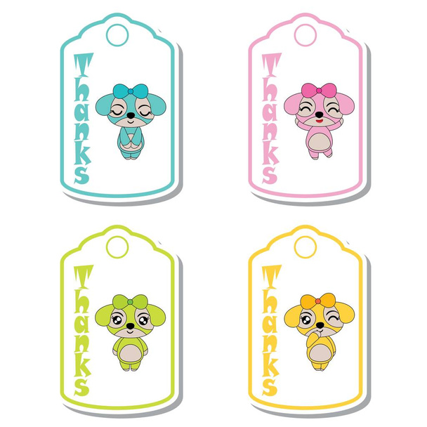 Vector cartoon illustration with colorful cute puppy girls suitable for kid gift tag set design - Διάνυσμα, εικόνα