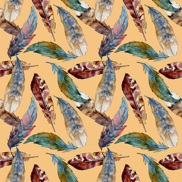 Watercolor bird feather pattern from wing. - Photo, image