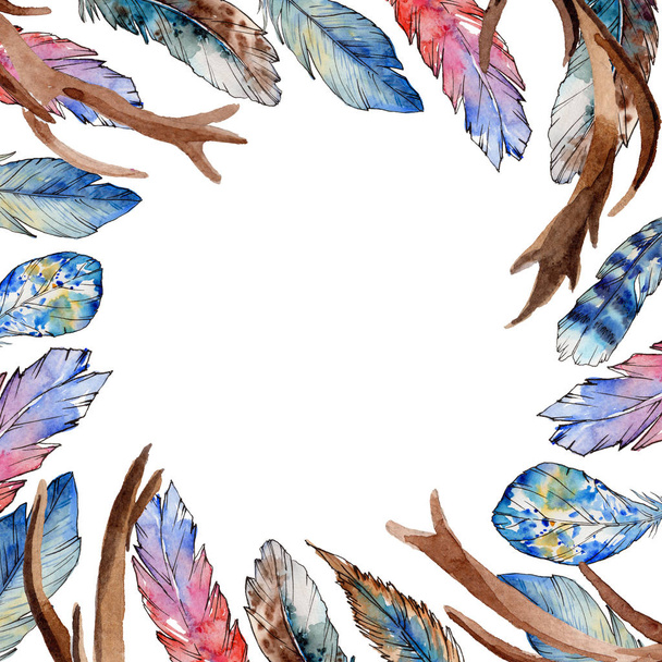 Cadre de plume d'oiseau aquarelle de l'aile
. - Photo, image