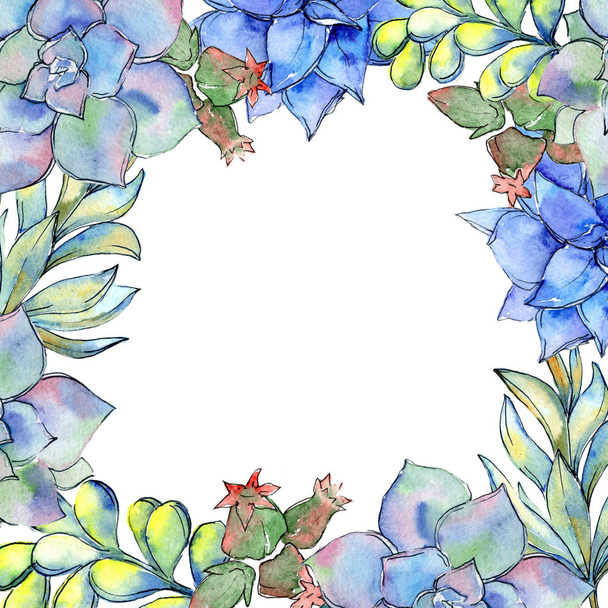 Tropical cactus leaves frame in a watercolor style. - Photo, Image