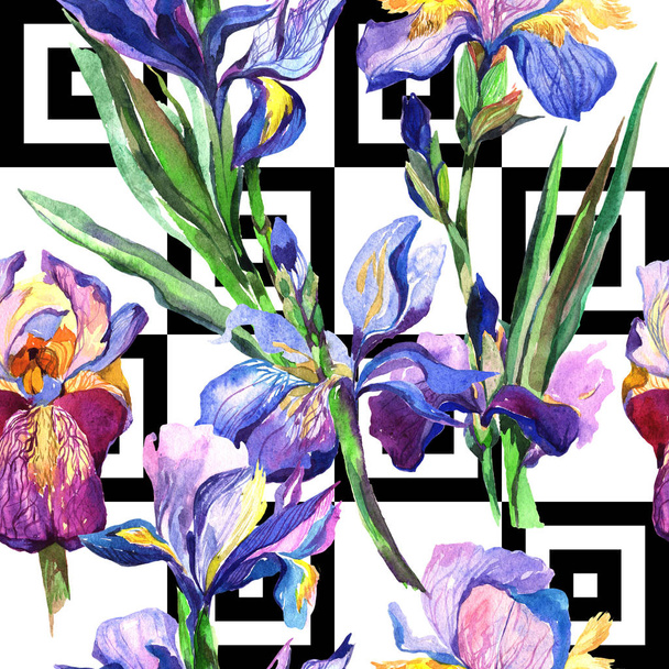 Wildflower iris flower pattern in a watercolor style. - Zdjęcie, obraz