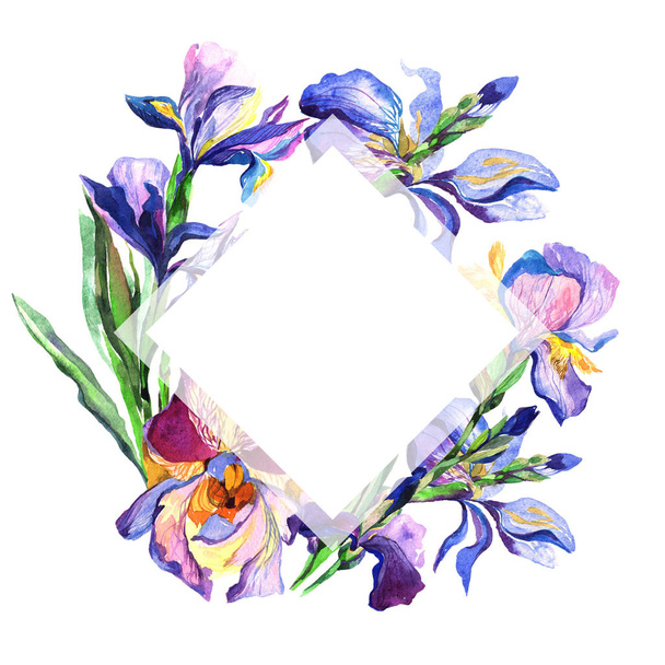 Wildflower iris flower frame in a watercolor style. - Photo, Image