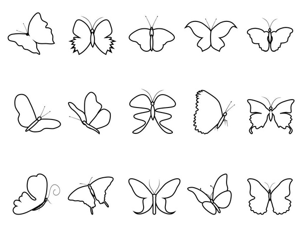 butterfly outline icons set - Vector, Imagen