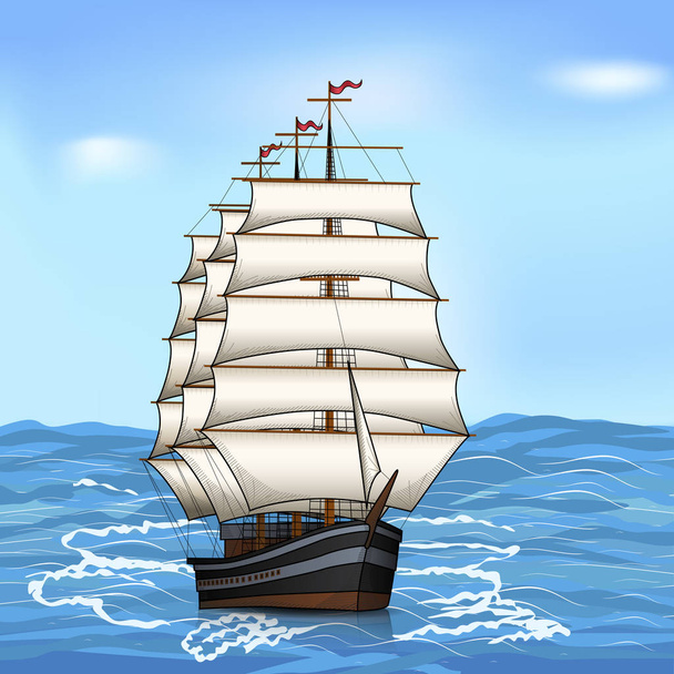 vintage sailing ship in the sea - Vector, Image