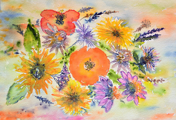 watercolor painting, flowers - Photo, Image