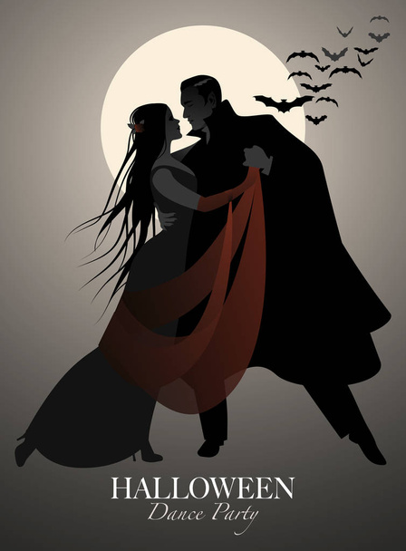 Festa di Halloween. Romantica coppia di vampiri che balla alla notte di Halloween
. - Vettoriali, immagini