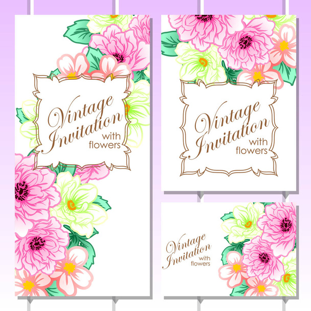 Set of floral invitation cards - Vector, afbeelding