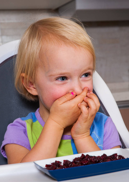 little girl eating dried berries - Fotografie, Obrázek