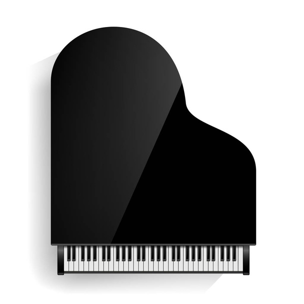 Black Grand Piano Icon Vector With Shadow. Realistic Keyboard. Isolated Illustration. - Vector, Image