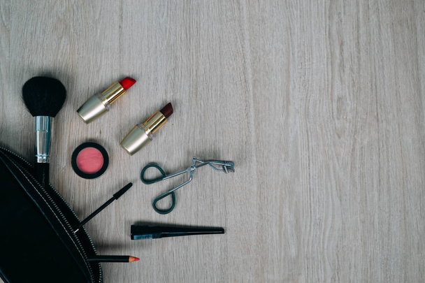 Top view of cosmetics and make-up items - Valokuva, kuva