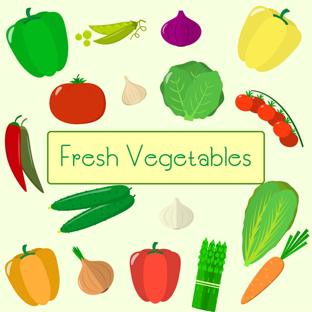 Set of vegetables. Organic vegetarian healthy food isolated on white background. Vector. - Вектор, зображення