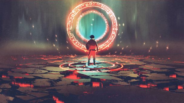 mężczyzna stojący przed magiczne koło - Zdjęcie, obraz
