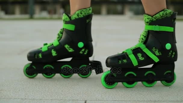 Roller skates close-up. Active leisure and sports in the city. - Footage, Video