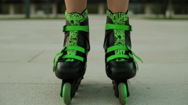 Roller skates close-up. The concept of outdoor activities in the city. - Footage, Video