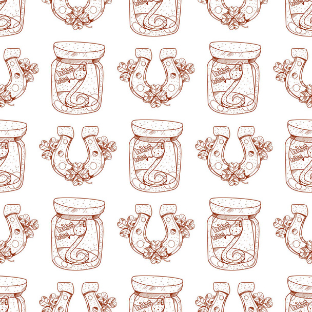 snakes in jars and horseshoes - Vector, Image