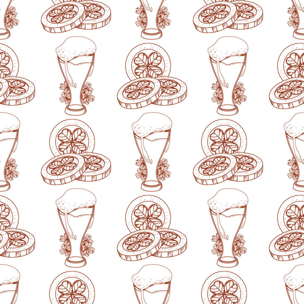 glasses of foamy beer and coins - Vector, imagen