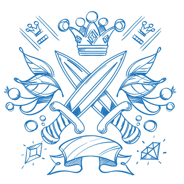 Sketch of tattoo with a crowns and crown.  - Vector, Image