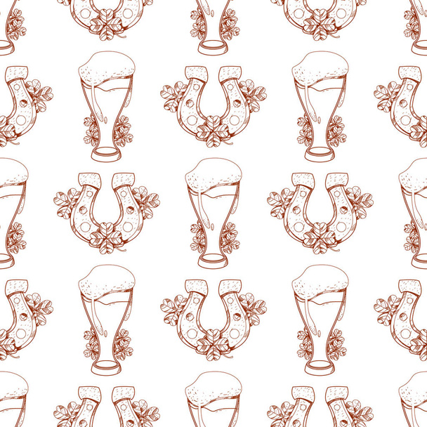 pattern with beer and horseshoe. - Vector, Image