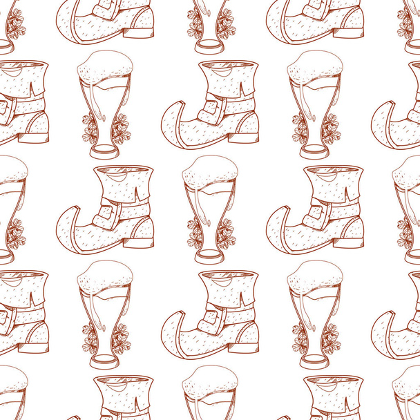 pattern with beer and leprechaun shoe. - Vector, Image