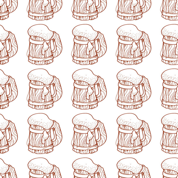  pattern with mugs of foamy beer. - Vector, Image