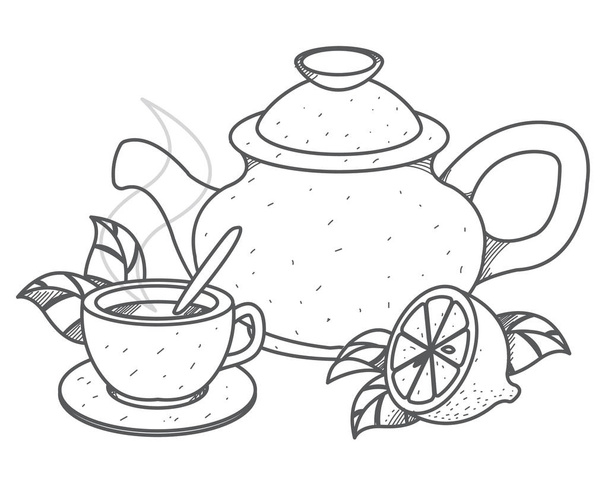Teapot, cup of tea  - Vector, Imagen