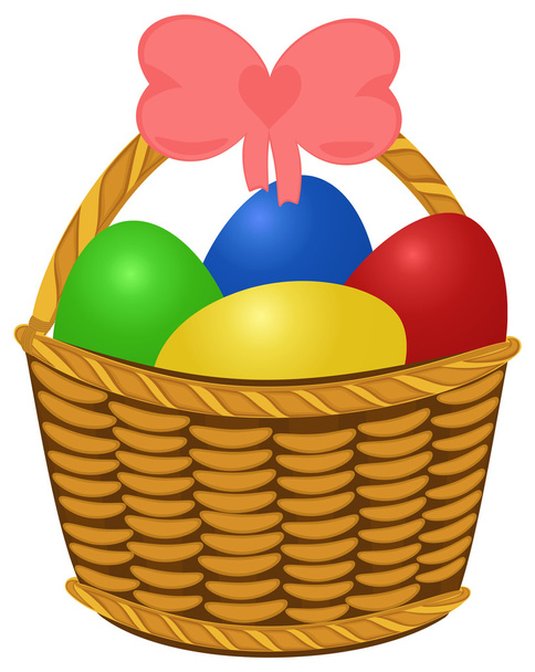 Wicker basket with colored Easter Eggs - Vector, Image