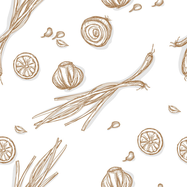 pattern vegetable garlic onion lemon hand drawing graphic background - Vector, imagen