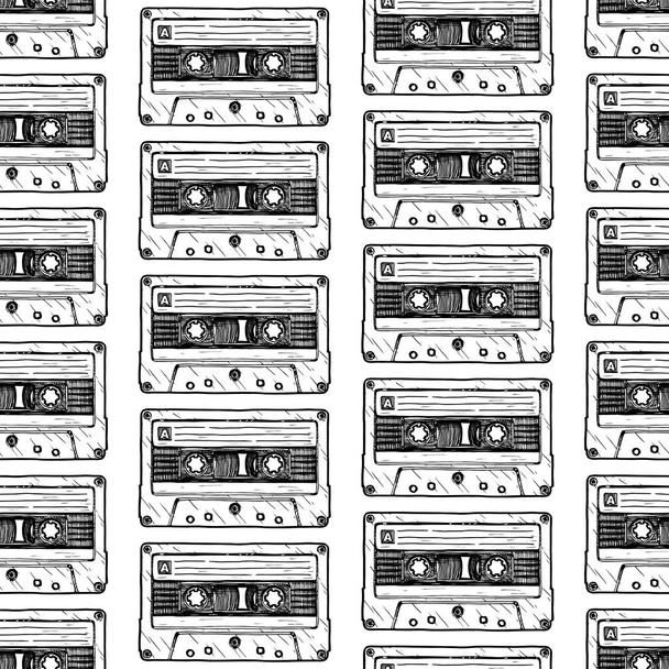 Pattern with audio cassette - Vector, Image