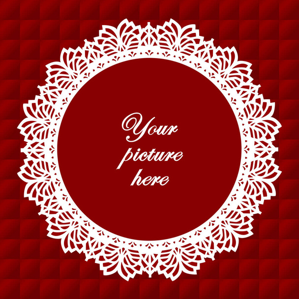 Lace kleedje Vintage fotolijst op gewatteerde Ruby rode achtergrond  - Vector, afbeelding