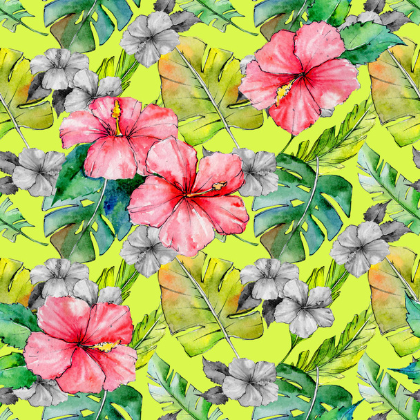 Tropical Hawaii leaves pattern in a watercolor style. - Foto, imagen
