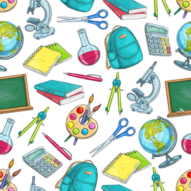 School supplies and education seamless pattern - Vector, Image