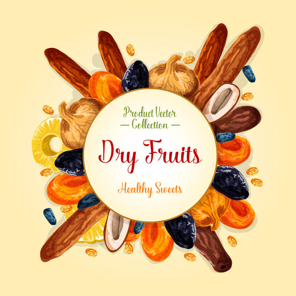 Dried fruits for healthy snack food design - Vector, Image