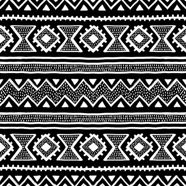 Naadloze etnische en tribal patroon. Handgemaakte. Horizontale strepen - Vector, afbeelding