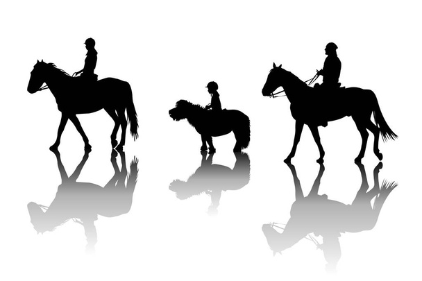 Family riding horses and pony - Vector, Image
