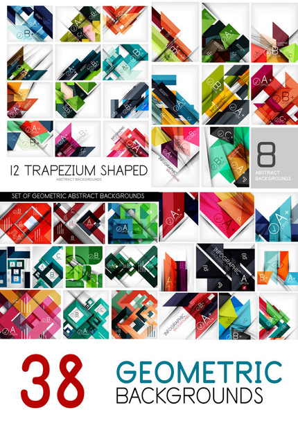 幾何学的な抽象的な背景テンプレート - 線、正方形、四角形、矢印のパターン デザイン要素のメガコレクション - ベクター画像