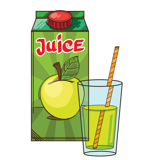 package with apple juicy - Vector, Image