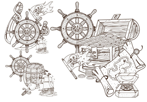 Treasures of the and sea attributes. - Vector, Image