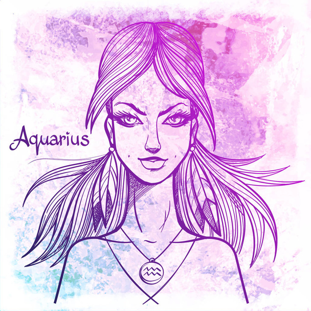 Girl  zodiac sign Aquarius.  - Vector, Image