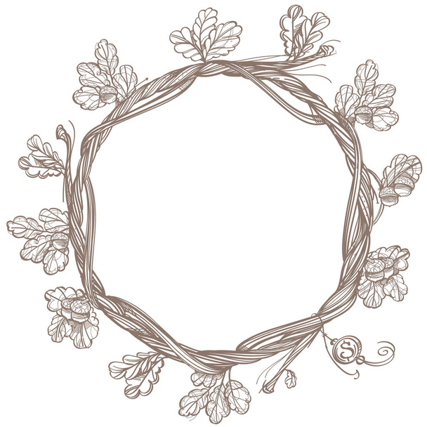 Round frame of oak branches  - Vector, Image