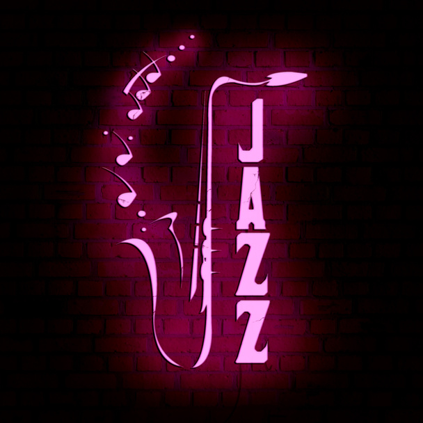 Jazz - TL Neon teken op metselwerk - Foto, afbeelding