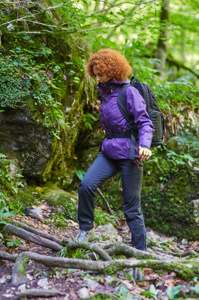 Woman hiker with backpack  - Fotoğraf, Görsel