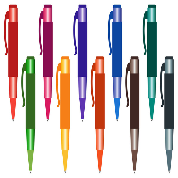 Joukko monivärisiä kyniä valkoisella taustalla
 - Vektori, kuva