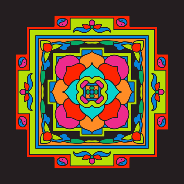Tibet mandala on black background. - Vector, afbeelding