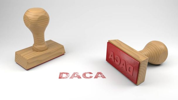 Kaksi kumileimaa, joissa on sana DACA ja leima valkoisessa
 - Valokuva, kuva